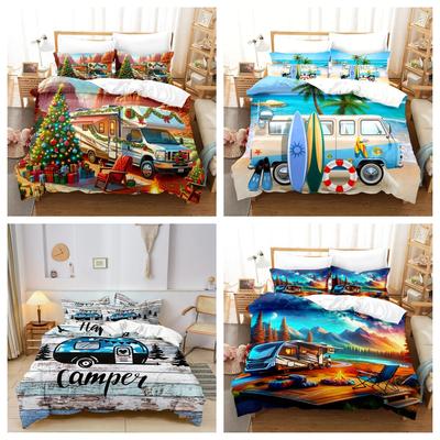Conjunto de Cama Abrasivo de Impressão Digital 3D Europeu e Americano para Camper Conjunto de Duas Peças Conjunto de Três Peças