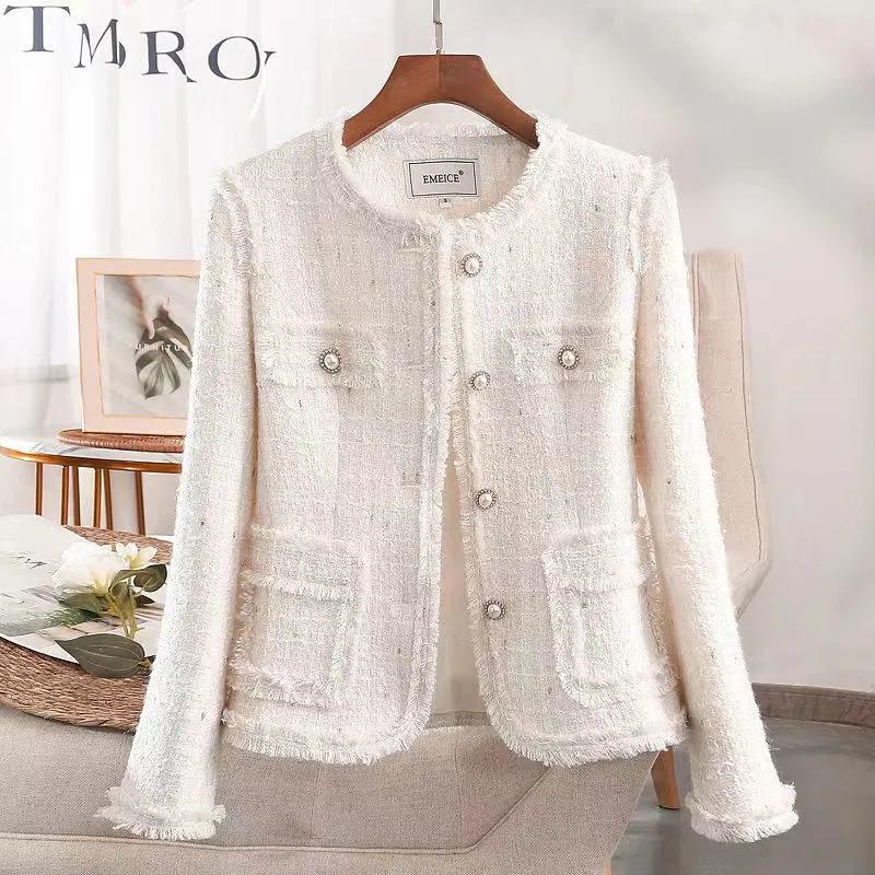 Blazers Elegantes Femininos Primavera Outono Tweed Chique Lady Manga Longa de Botão Único Fatos Blazer de Escritório Feminino