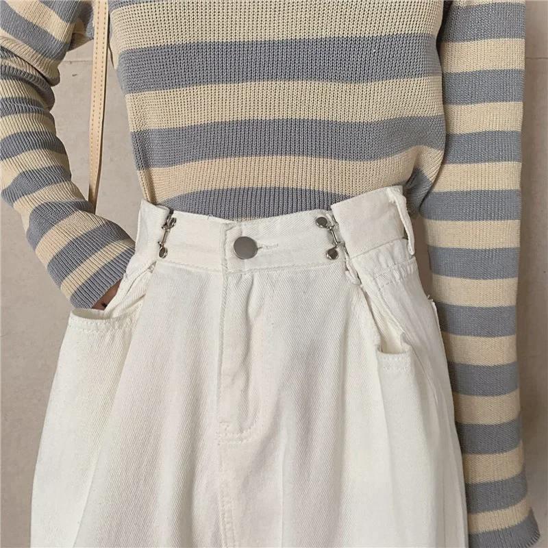 Women's White High Waist Slim Straight Wide Leg Jeans - Trendy Loose-Fit Mopping Trousers