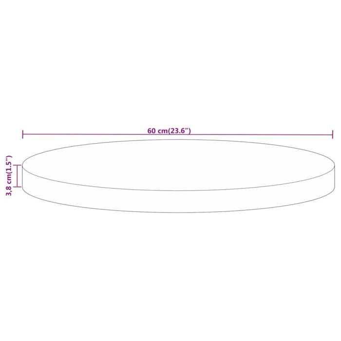 VidaXL Dessus de Table, Dessus de Table de Remplacement, Dessus de Rechange Salle à Manger, Ø 60x3,8 cm Rond Bois Massif de 370008