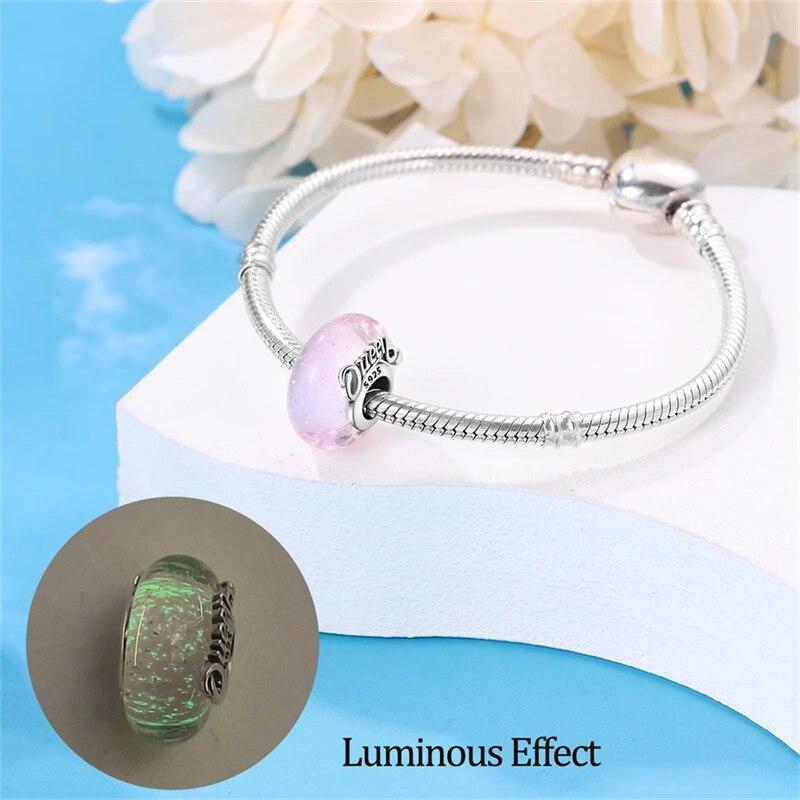100 %925 Sterling Silver Colorful Butterfly Flower Luminous Glass Charms Beads Fitfashion Original Bracelets Fine Diy Jewelry