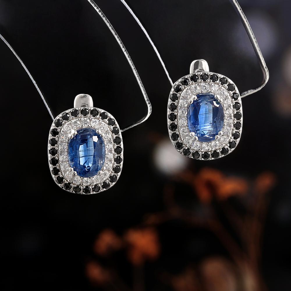 Simple Design 925 Sterling Silver Natural Kyanite Earring December Gemstone Fine Jewelry for Mom's Festive and Birthdays Gift