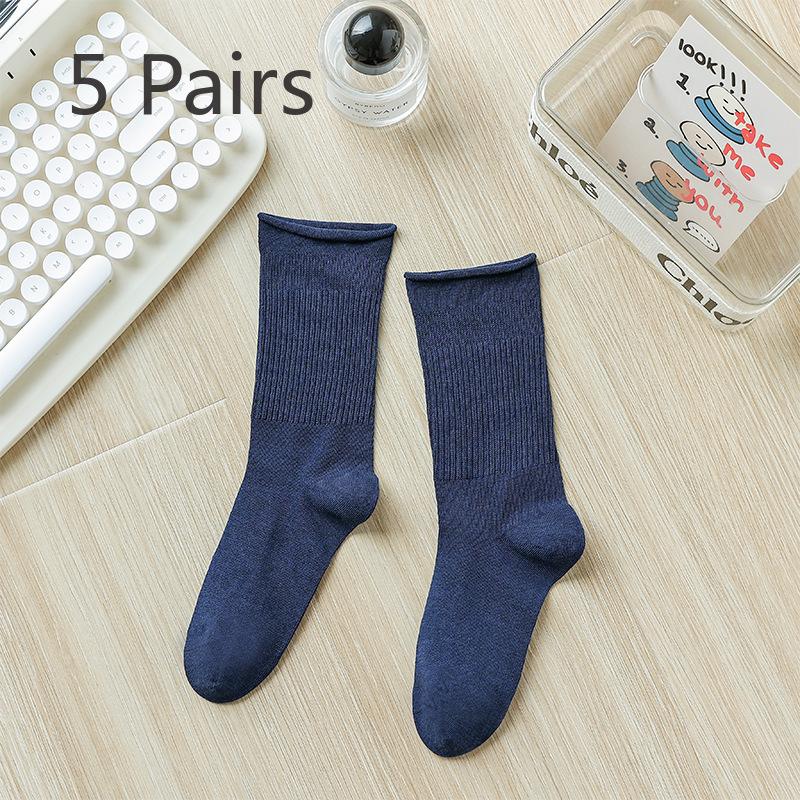 5 Pairs of Medium Length Pure Cotton Socks That Are Versatile for Women In Autumn and Winter