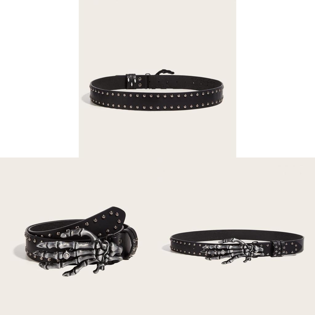 Cintura in Pelle Punk con Teschio e Fibbia Metallica per Uomo Giovane Streetwear Casual