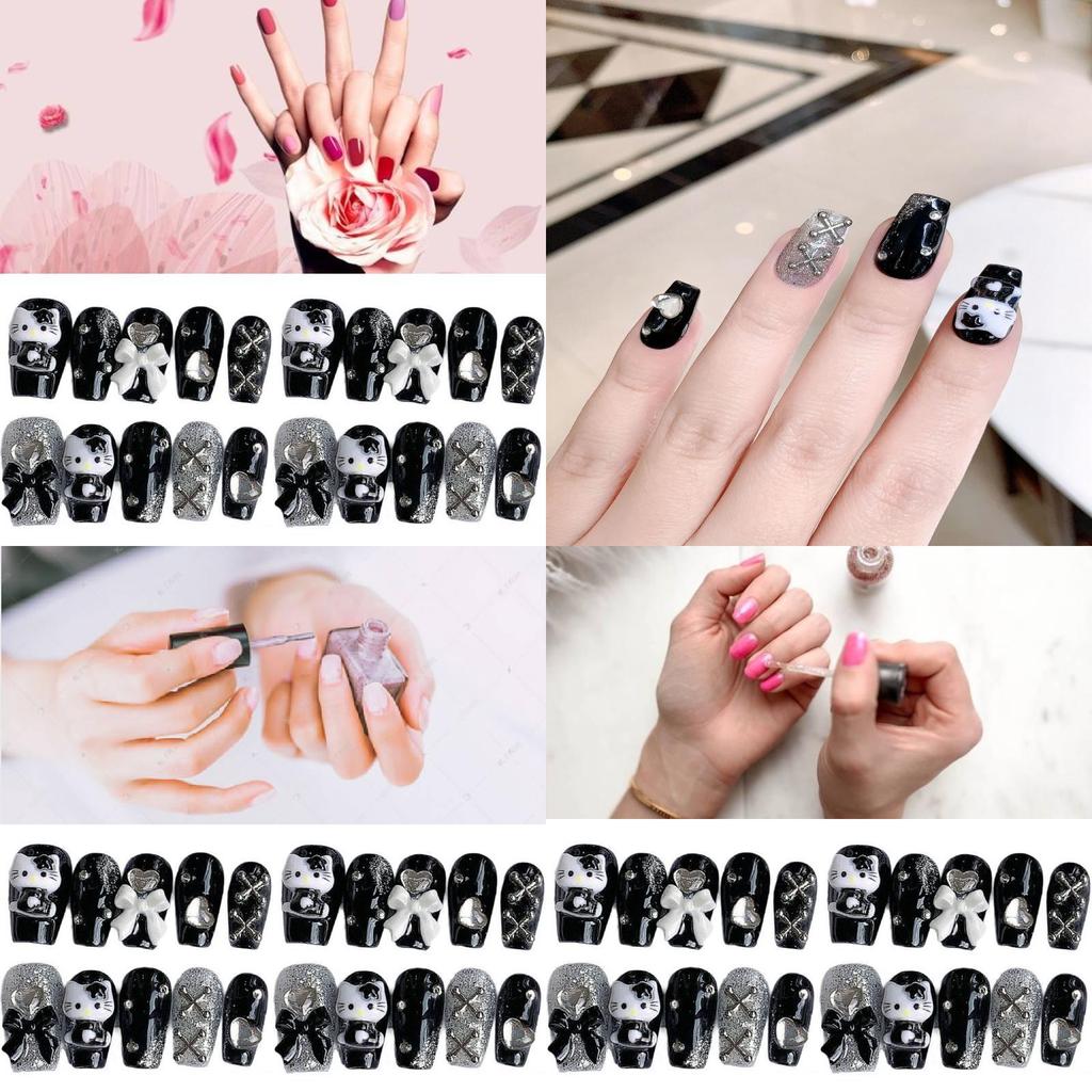 Handmade Xs-l Dark Kitty Flame Butterfly Nail Stickers For Women