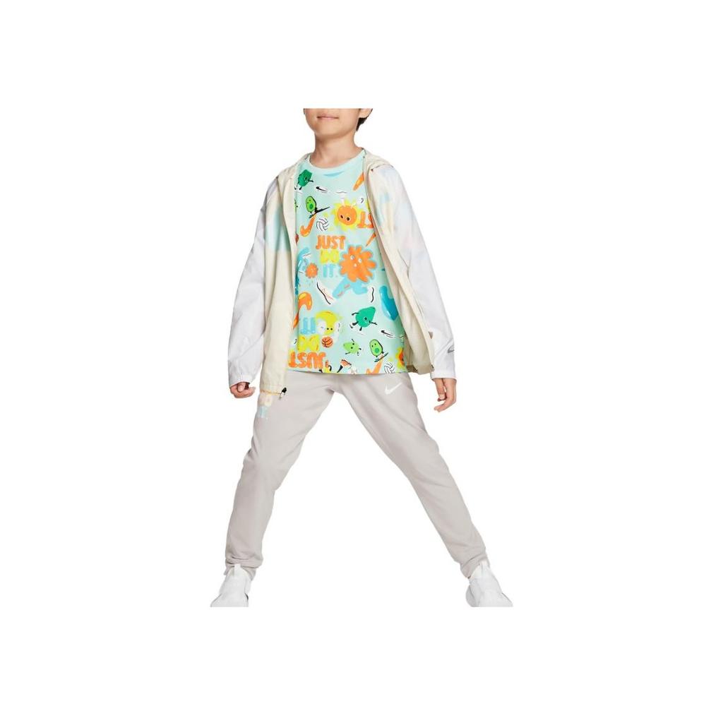 Nike Letter Pattern Printed Round Neck Loose Short Sleeve T-Shirt Kids Tops Ice-Blue FQ0705-346