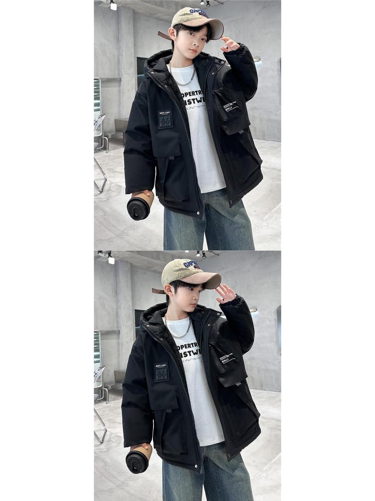 Boys' 2025 Quilted Hooded Windbreaker Jacket: Stylish Autumn/Winter Casual Top for Big Boys