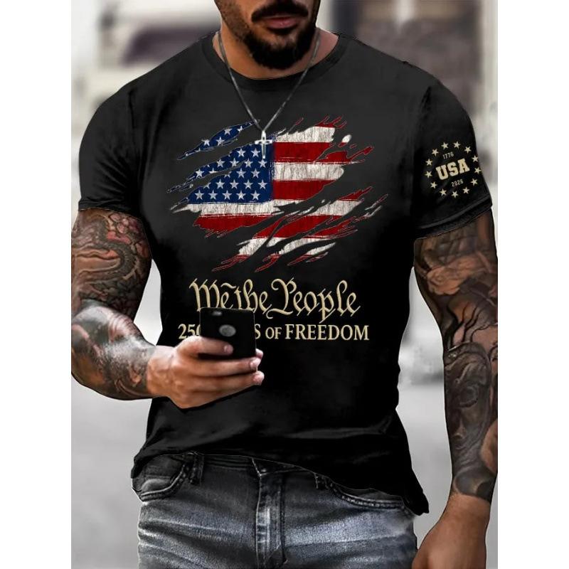 Summer Fashion Printed Men's Plus Size Loose Comfortable Soft Breathable Lightweight Round Neck Short Sleeved T-shirt