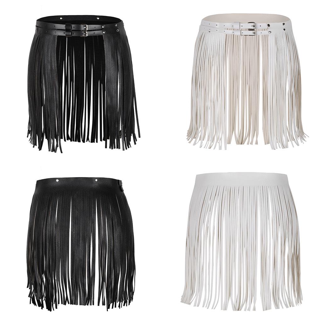 Women Adult Adjustable Faux Leather Waistband Fringe Tassel Skirt Belt Nightclub Costume Cosplay