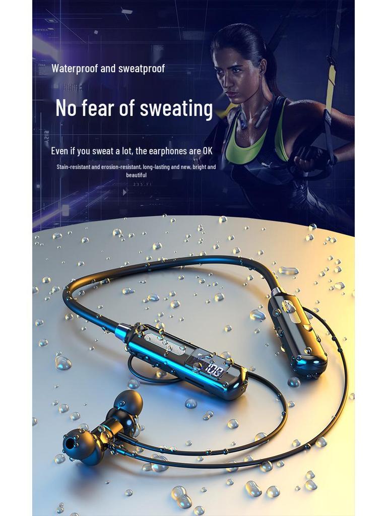 New Cross-Border Neckband Bluetooth Headset: Large Battery, In-Ear Sports, Wireless with Digital Display