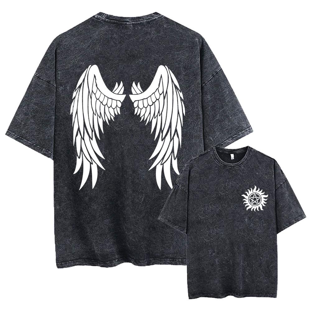Hot Sale Supernatural Vintage Washed T-shirt Men Women Casual Retro Cotton T Shirts Unisex Casual Oversized T-shirts Streetwear