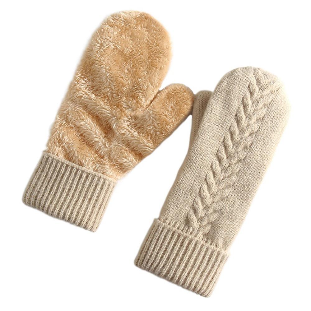 Comfort Fit Double Layer Thickened Knitted Gloves Interior Solid Color Warm Cover Gloves Soft All Fingers Gloves Cold Weather