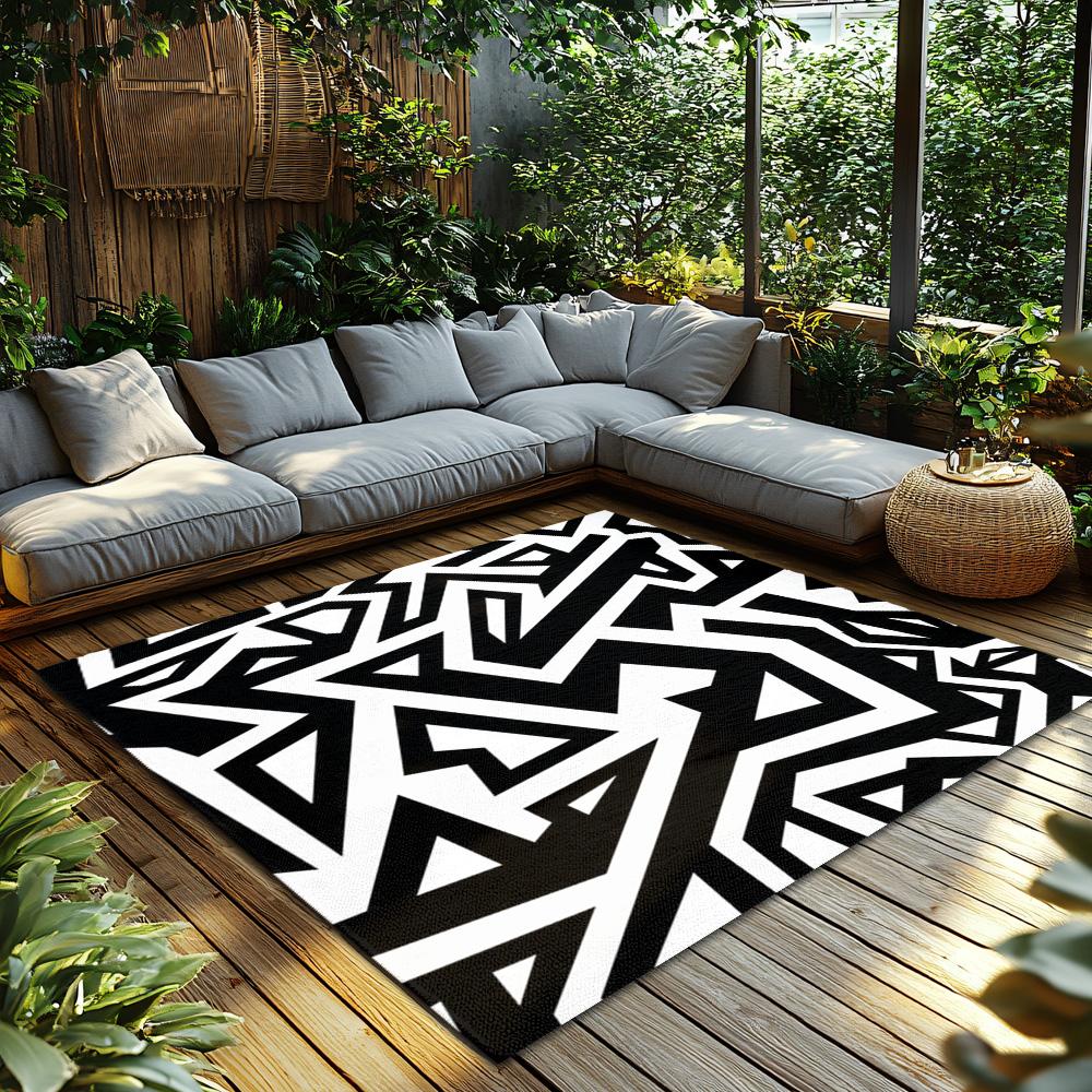 Tuniu Black White Geometric Zigzag Area Rug Non-Slip Home Floor Carpet Mat Room Decor