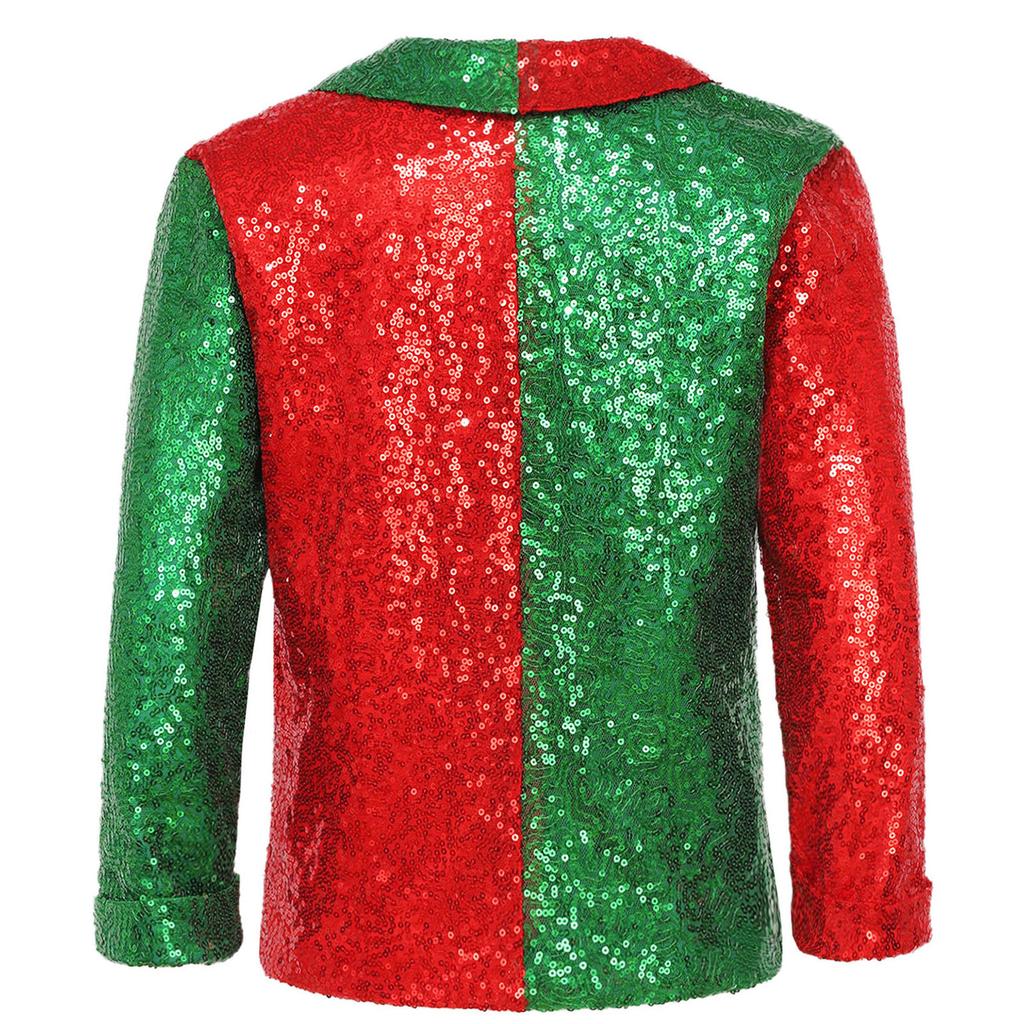 Kids Unisex Christmas Coat Shiny Sequins Lapel Collar Long Sleeve Jacket Latin Jazz Disco Dance Costume
