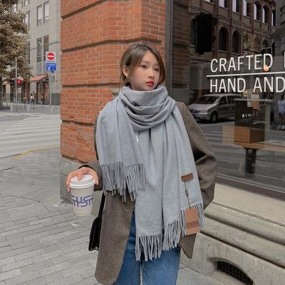 Wool Scarf Women's Autumn and Winter Warm Thickened Cashmere Scarf Versatile Tassel Shawl Korean Style Solid Color Scarf