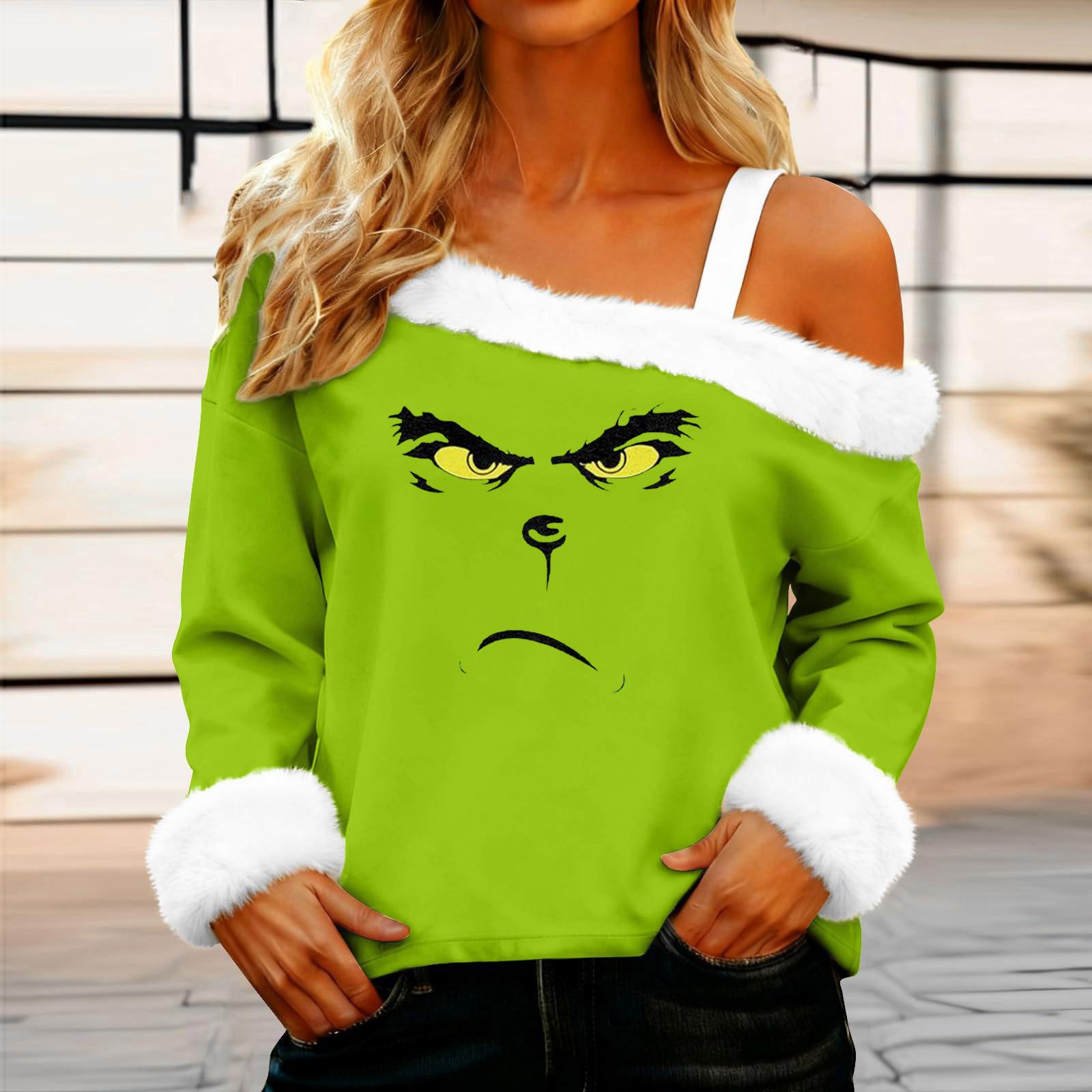 

Women s Casual Fashion Sexy Off-Shoulder Collar Christmas Pattern Long Sleeve Crewneck T-Shirt Top XL красный