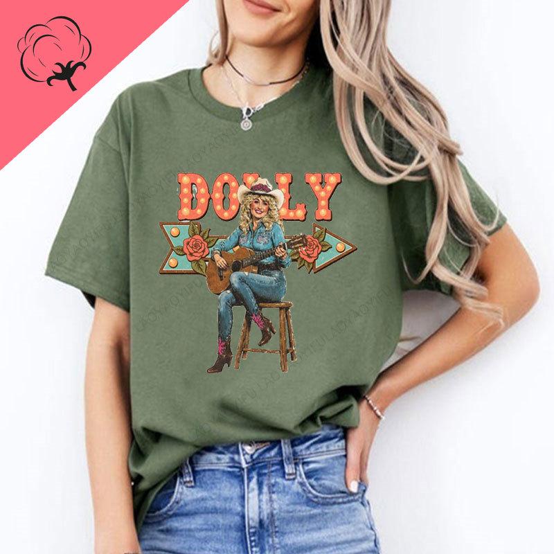 Maglietta Dolly Parton Retrò T-shirt Grafiche Cowgirl Maglietta Stampata Vintage Western Cotone Girocollo Unisex Regalo Per Fan di Musica Country