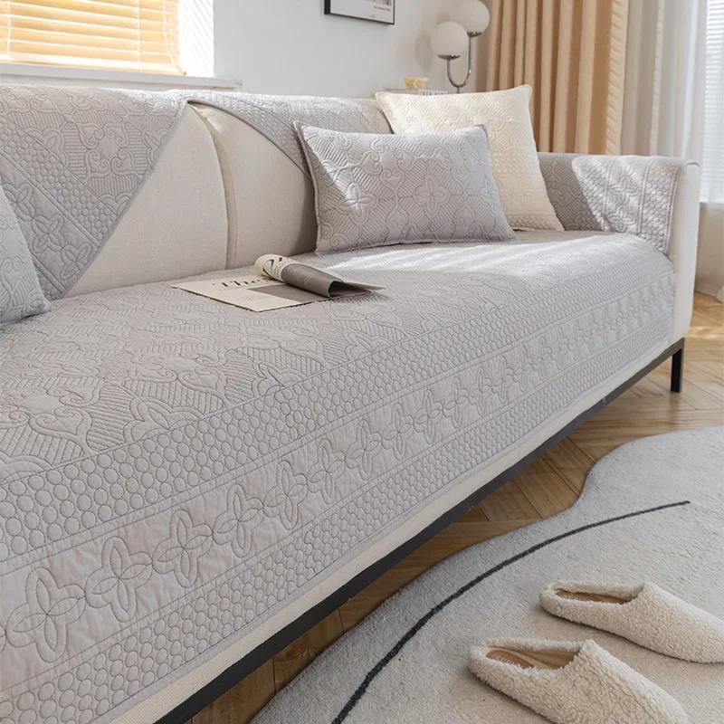 Pure Cotton Sofa Cushion Anti-slip Embroidered Sewing Pad Cream Color Cotton Quilted Fabric Direct Manufacturer Wholesale