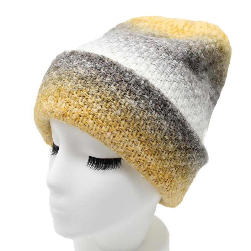 Tie-Dye Gradual Change Color Rabbit Hair Wool Hat Women'S Warm Rainbow Knitted Hat Ear Protector Pullover Hat