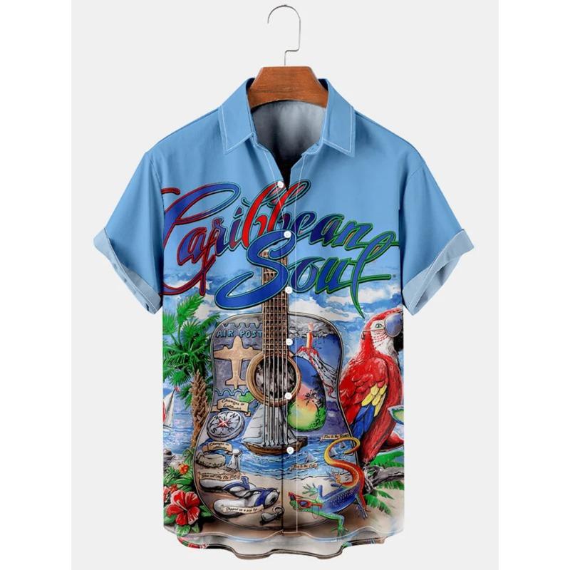 Men's Casual Shirt 3D Music Note Printed Hawaiian Men's Short Sleeve Lining
