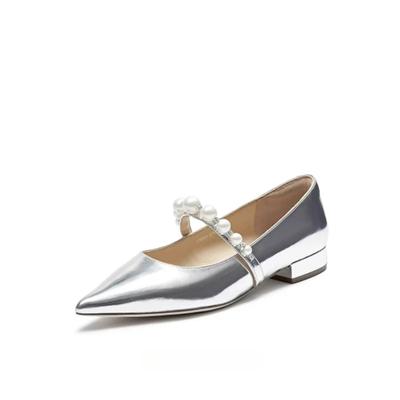 Fashion Women Pointed Toe Shoes 2024 Autumn Korean Style Fashion One-word Belt Pearl Women's Pumps Comfortable Low Heel Mary Jane Shoes