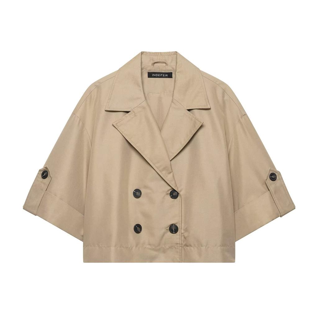 European and American style, new women's clothing, fashionable casual crimped sleeve short trench coat 3046/229/704
