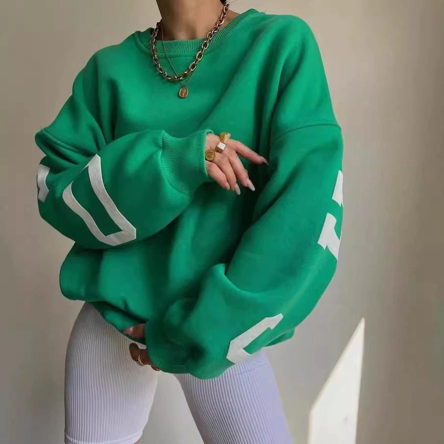 Pulover cu mâneci lungi, cu mâneci lungi, îngroșat, cu imprimeu la modă, de toamnă și iarnă