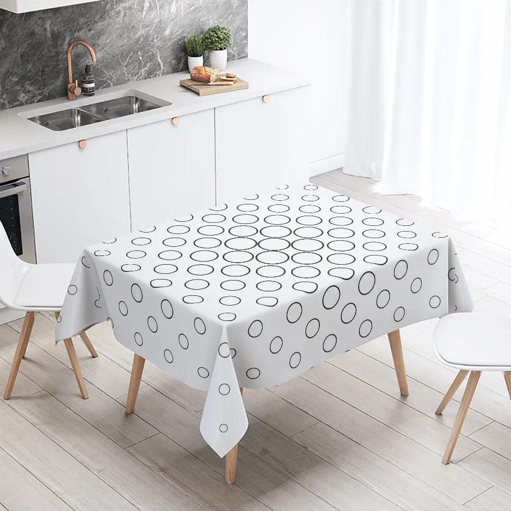 Tovaglia Geometrica Semplice Rettangolare Bianca e Nera Impermeabile Decorazione Tavolo Matrimonio Ristorante Cucina Casa