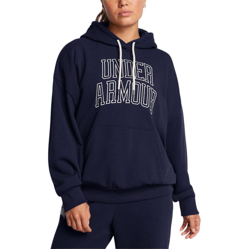 Under Armour Sudadera con capucha oversize de felpa pesada para mujer, sudaderas con capucha, azul marino medianoche 1386494-410
