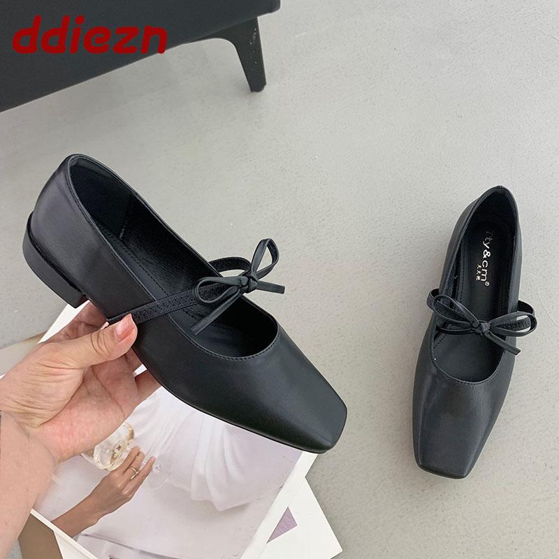 Móda Móda Mělké Dámské Baleríny Mary Janes Boty Jaro Léto Motýlková Mašle Dámská Čtvercová Špička Obuv Dámské Baleríny S Botami