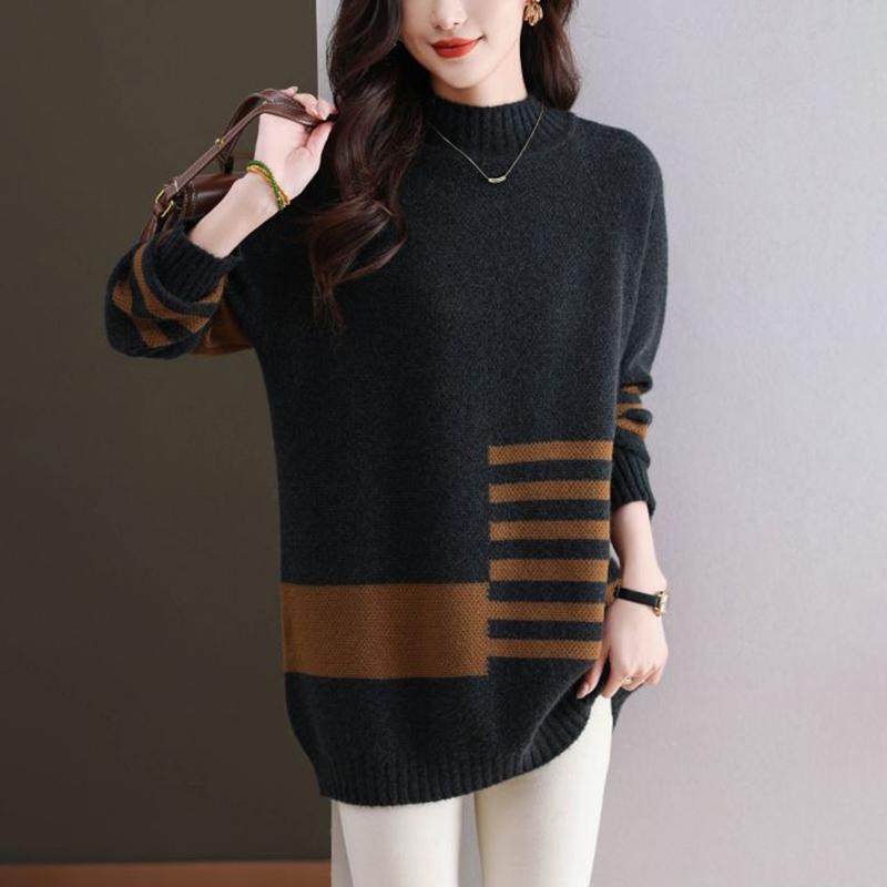 Pullover für Damen Herbst Winter Verdickter Pullover Warm Gestrickt Dehnbar Langarm Oversize Jumper Oberteile