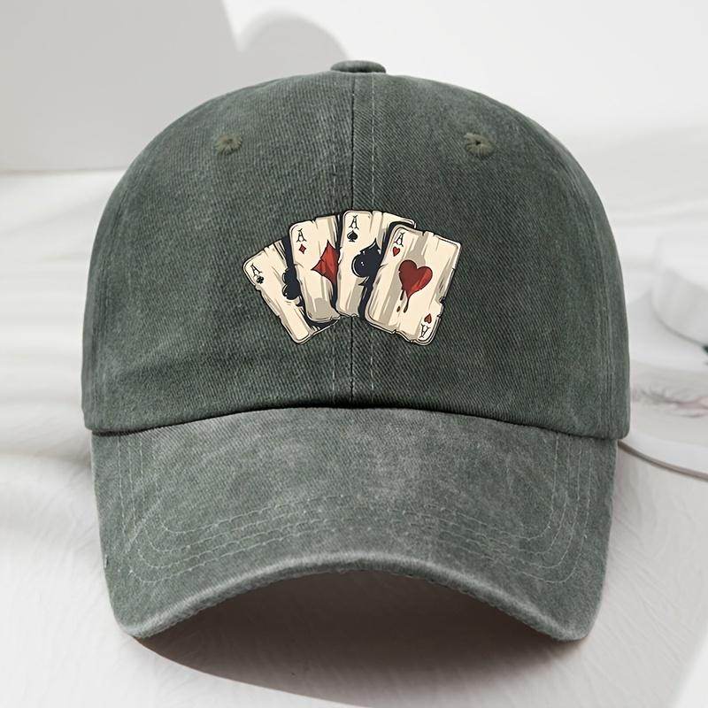 Retro poker AAA printed baseball cap with adjustable dad hat suitable for outdoor sports, fishing, and camping