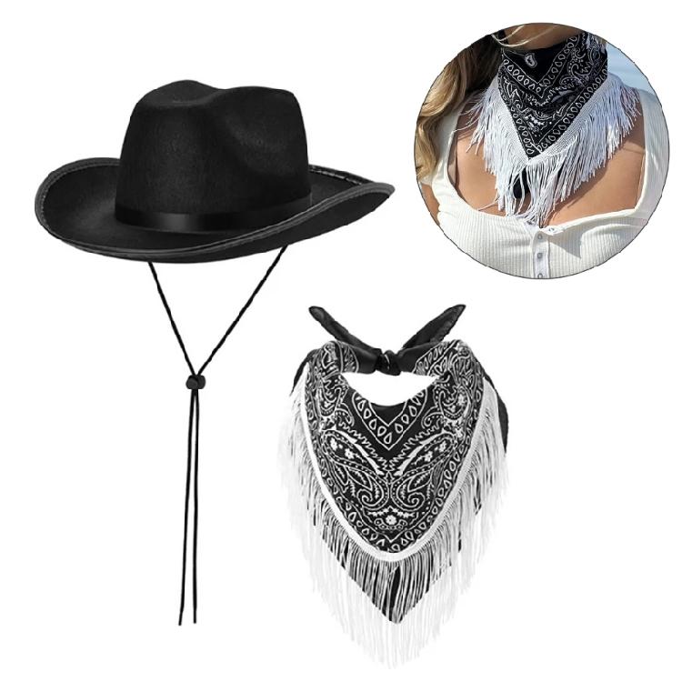 Junggesellinnenparty Kostüm Damen Cowboyhut Schal Bandanas Karneval Partykleidung