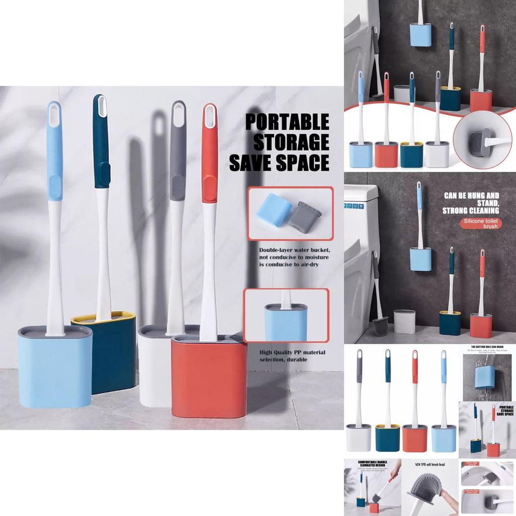 Compact Silicone Flex Toilet Brush And Holder With Ergonomic Design For Small Spaces