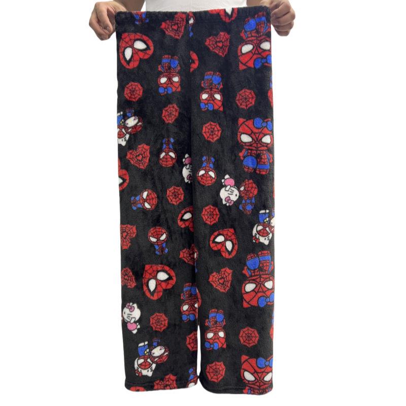 Cartoon Print Lounge Pants for Women – Fleece-Lined, Loose Fit, Winter Warm Sleep Pants