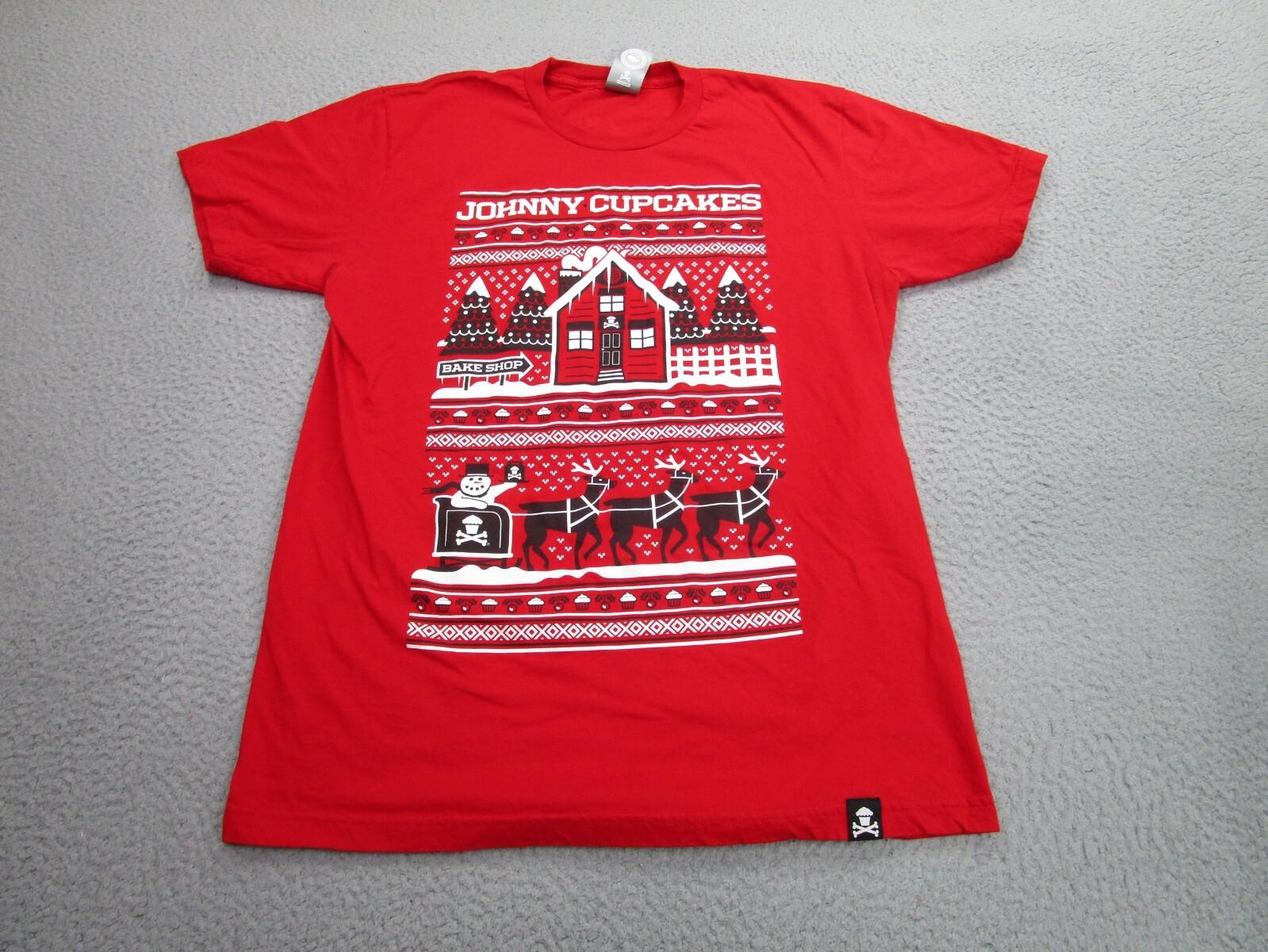 Johnny Cupcakes Shirt Mens Large Red Ugly Xmas Christmas Holiday Snowman Santa XXL