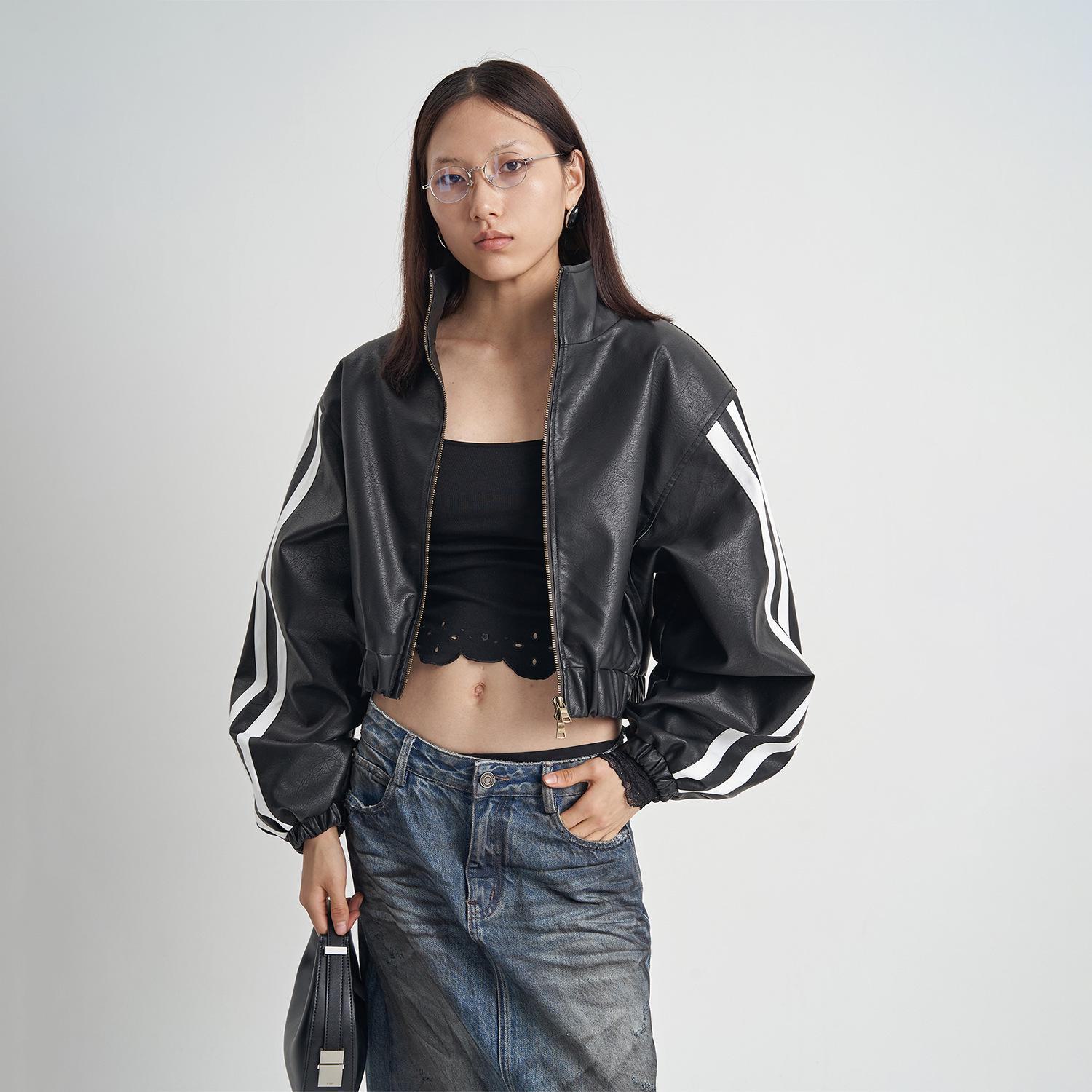 

DTWO Thirteen Lines Women s High-End Black PU Long-Sleeve Jacket M чёрный