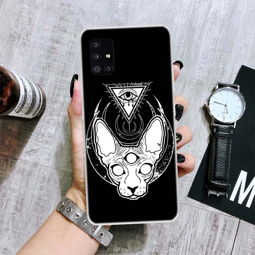 Häxa Och Katt Färgstarkt Sött Telefonfodral För Samsung Galaxy A12 A22 A32 A42 A52 A72 A51 A71 5G A41 A31 A21 A02S M12 M21 M31 M30S