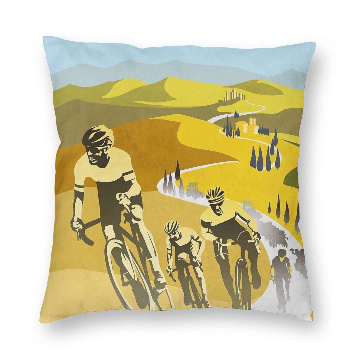 Strade Bianche Retro Cycling Art Pillowcase Polyester Linen Velvet Creative Zip Decor Home Cushion Cover 30x30cm