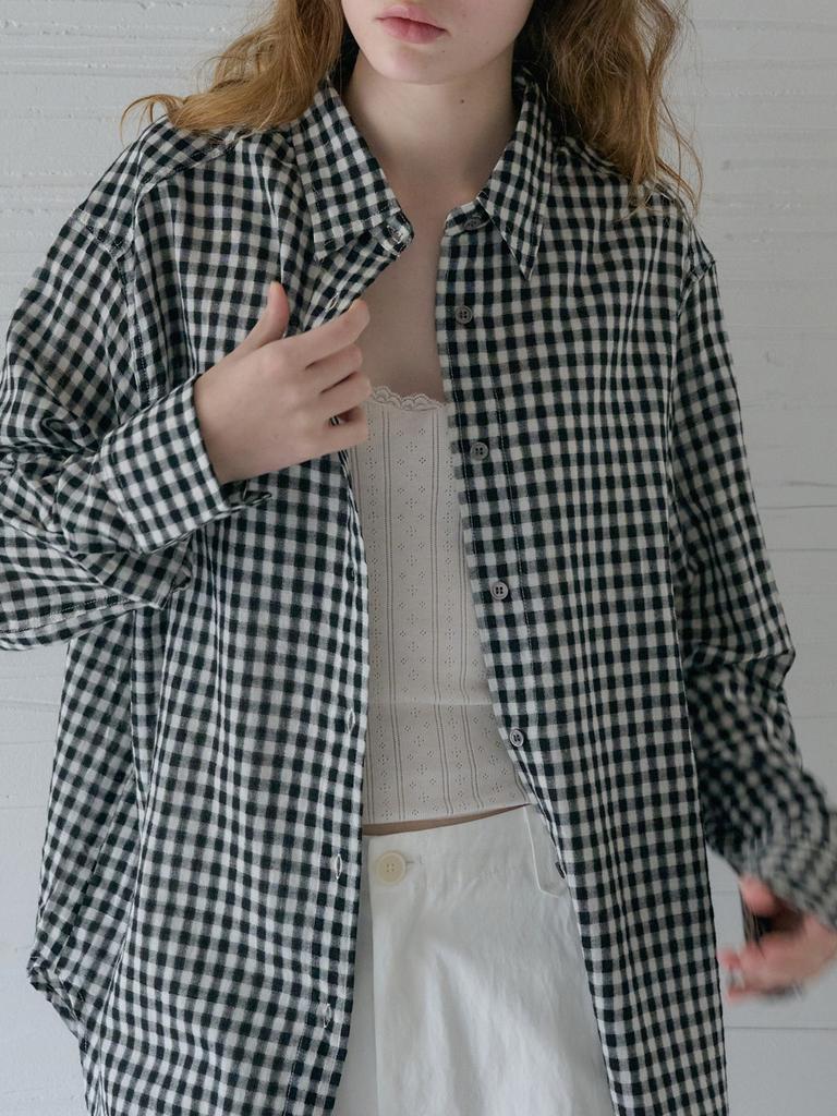 Elssibeui Gauze Gingham Check Shirts_Black