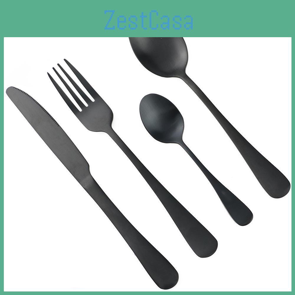 Set Cutlery Black 4pcslot Matte Stainless Steel Knife Fork Teaspoon Dinnerware Set Silverware Reusable Wedding Travel Tableware