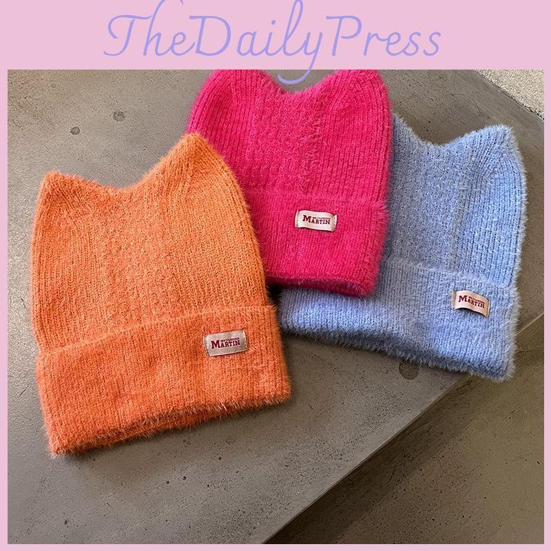 Candy Colored Sweet Cat Ear Shaped Women Warm Knitted Hat For Winter Outings