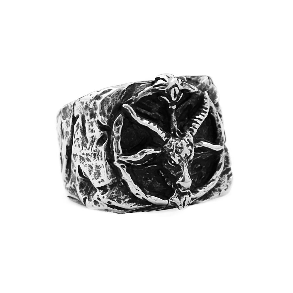 

Vintage Satan Goat Skull Ring 316L Stainless Steel Punk Gothic Jewelry For Men Boys Amulet Gift 13