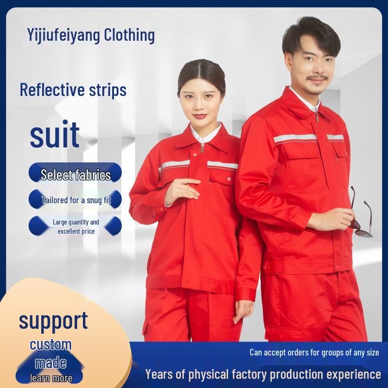 Unisexowa odzież robocza z długim rękawem, antystatyczna, z pasami odblaskowymi na wiosnę, lato, jesień – idealna dla stacji benzynowych i przemysłu petrochemicznego.