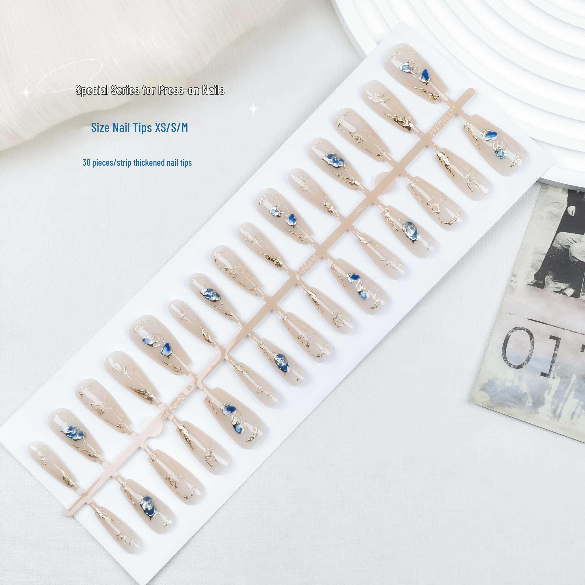 

Medium-Length Handmade 3D Gilded Butterfly Almond Cat Eye False Nails