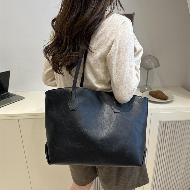 Large capacity women's bag casual new trendy fashion shoulder tote bag solid color simple handbag