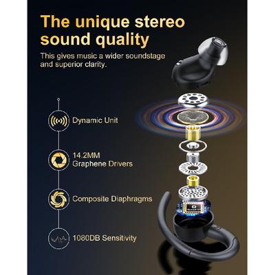 Wireless Earbuds, Bluetooth 5.4 Headphones Sport, Over Ear Buds With ENC Noise Cancelling Mic, 48H, Wireless Earphone With Earhooks, Stereo Deep