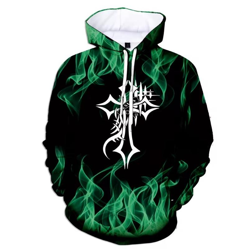 Fashion Autumn and Winter 3D Flame Men's Hoodie Hooded Sweatshirt Pullover Cross Printed Large Size Sweater