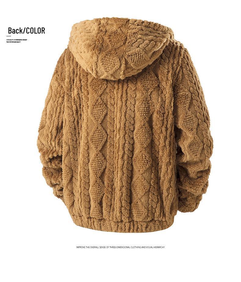 Men's European Size Hooded Fleece Zipper Jacket - Trendy Autumn/Winter Imitation Lamb Wool Coat