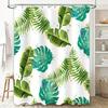 Vibrant Greenery Shower Curtain Waterproof Fabric For Bathroom Decor Tropical Leaves Print In Blue White Colors Size 180X240Cm